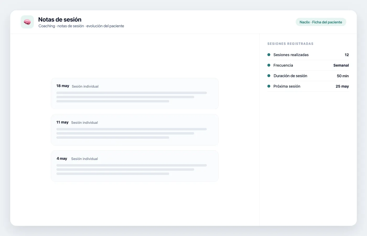Fichas de seguimiento con notas y objetivos