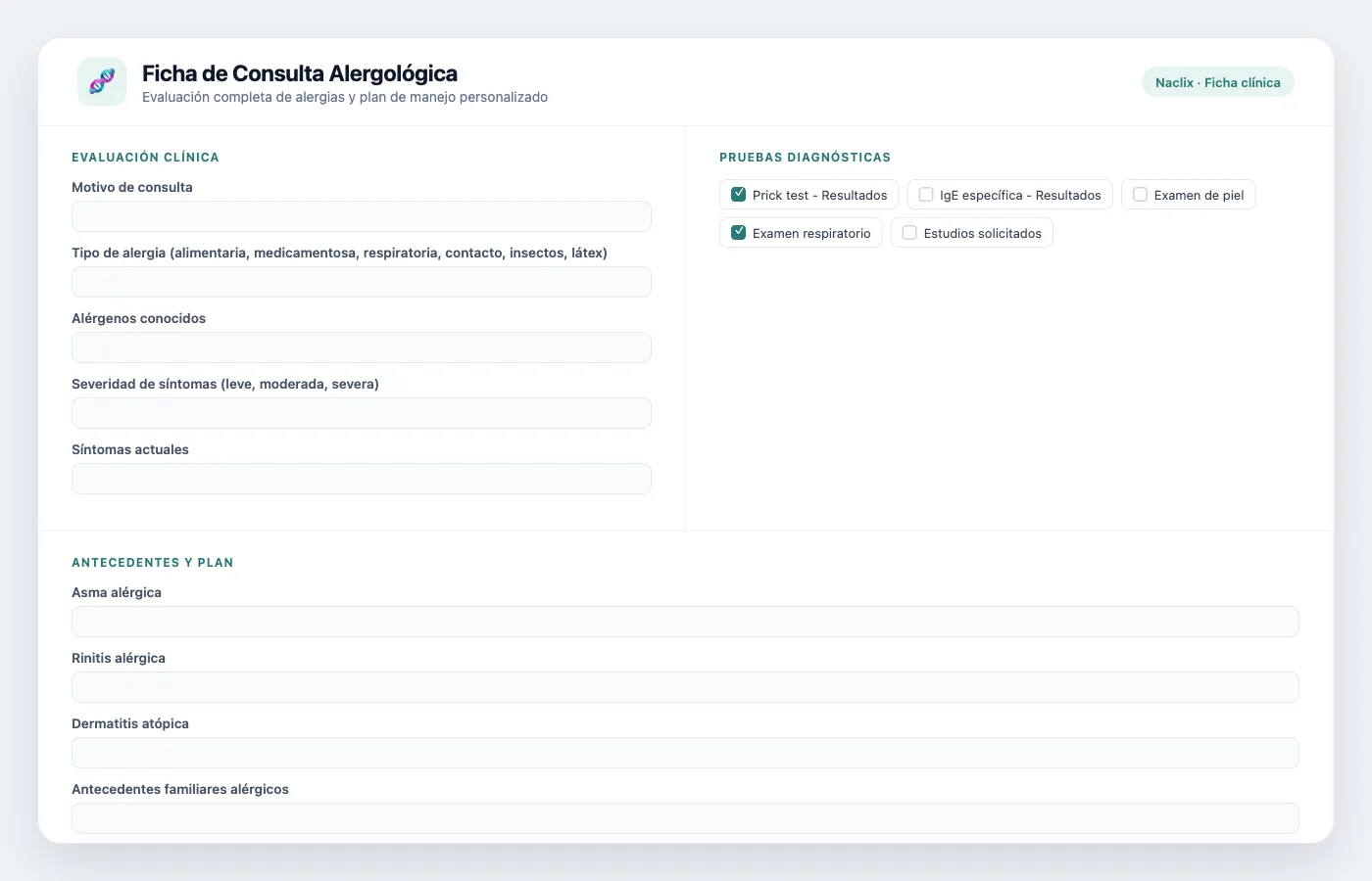 Ficha de consulta alergológica