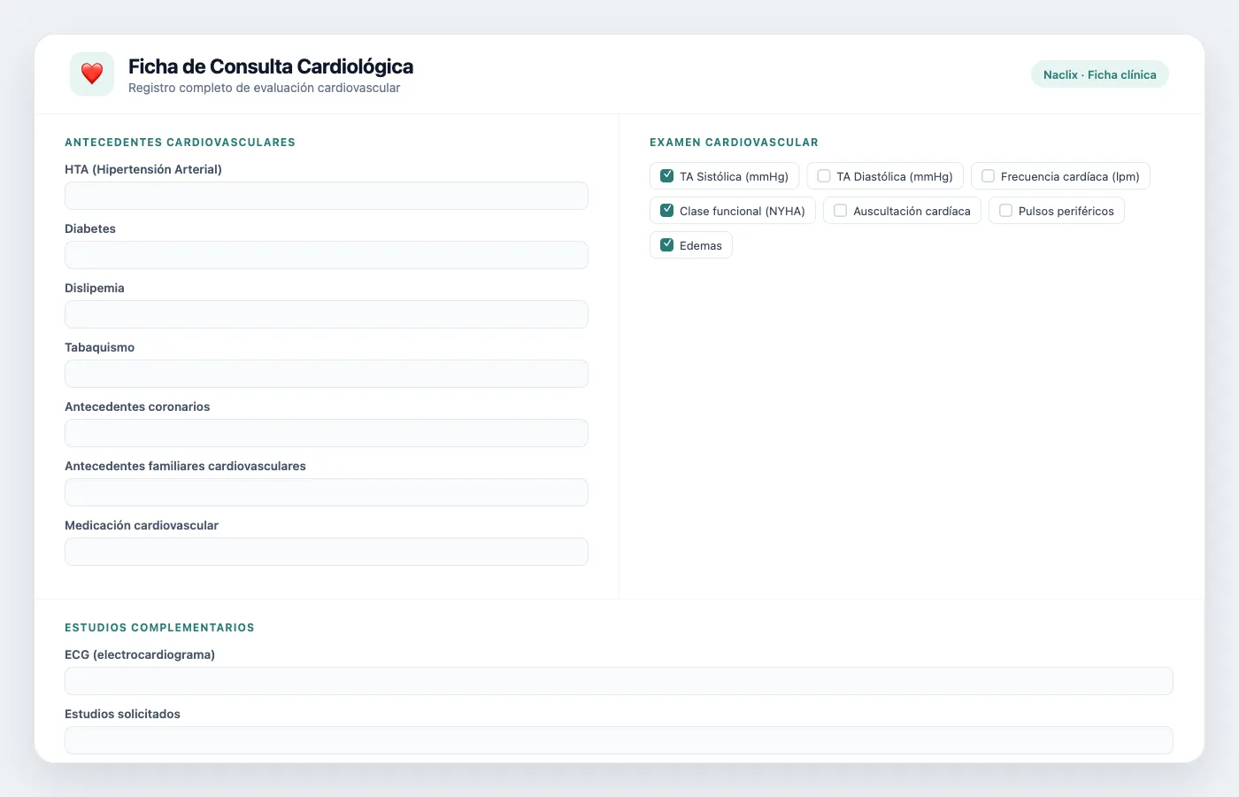 Ficha de consulta cardiológica