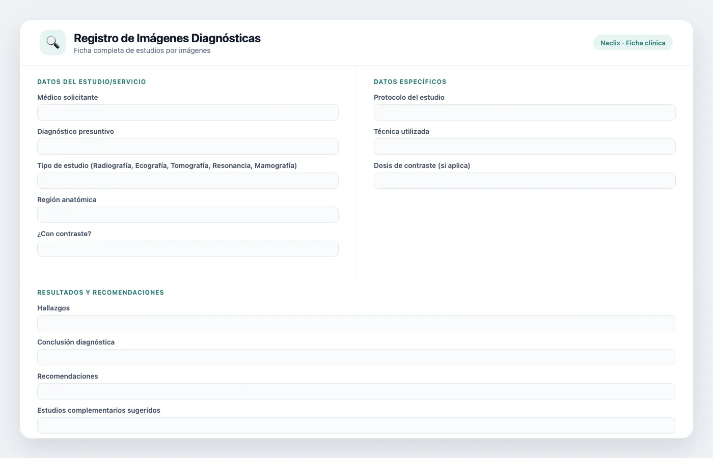 Ficha de Registro de Imágenes Diagnósticas