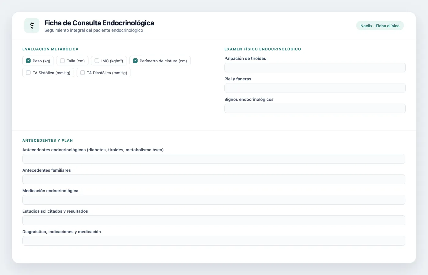 Ficha endocrinológica personalizable