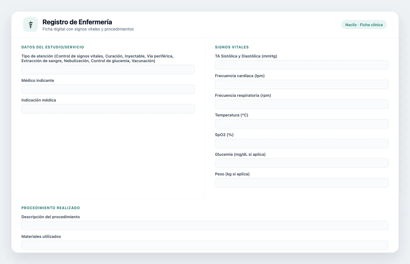 Ficha de Enfermería Personalizable