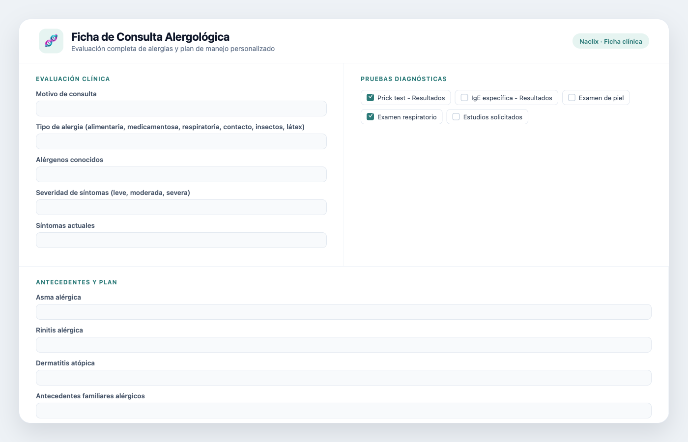 Ficha de consulta alergológica