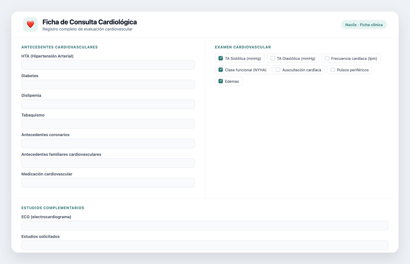 Ficha de consulta cardiológica