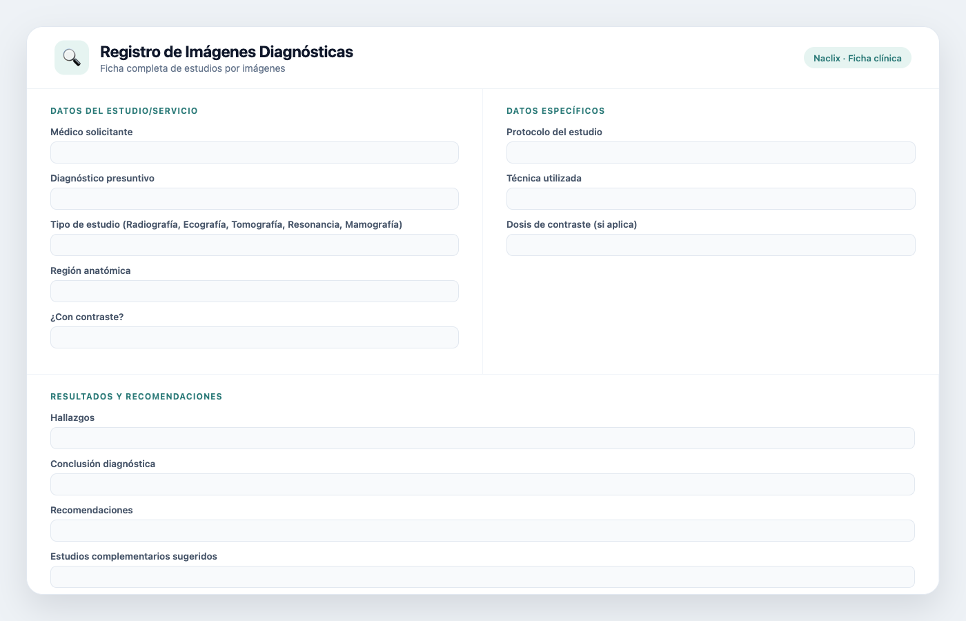Ficha de Registro de Imágenes Diagnósticas
