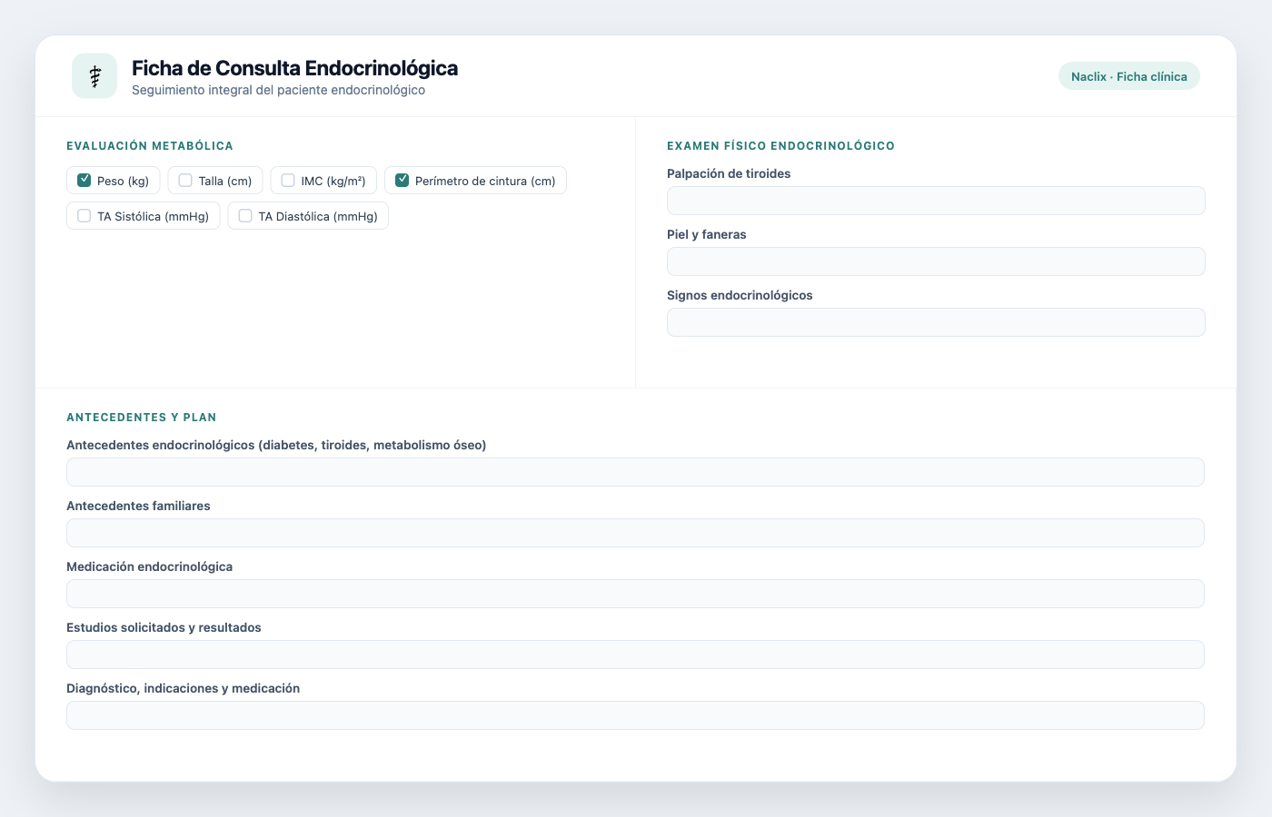Ficha endocrinológica personalizable