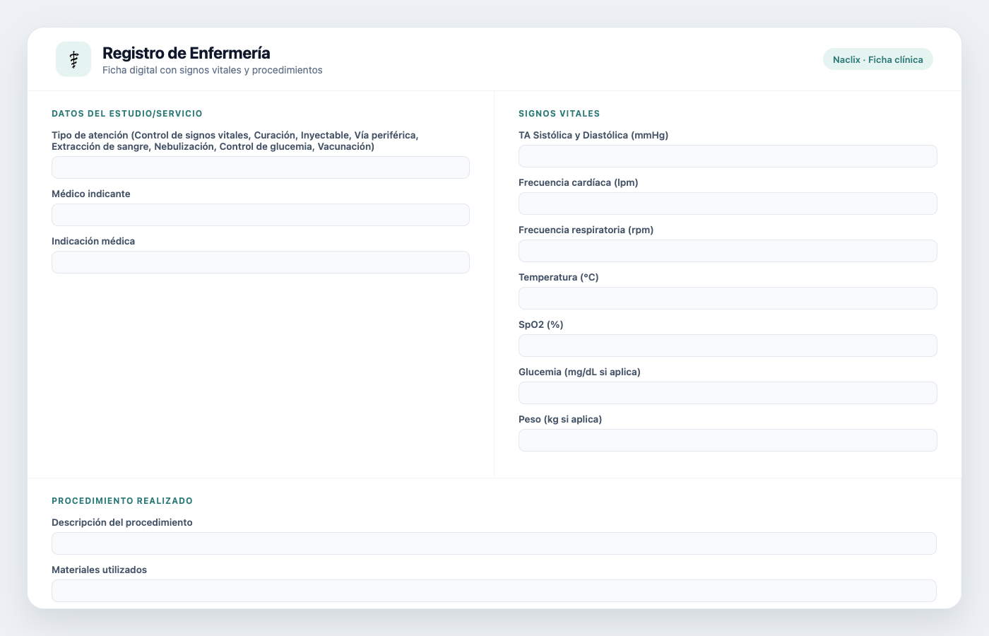 Ficha de Enfermería Personalizable